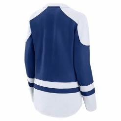 Women's Fanatics Branded Blue/White Toronto Maple Leafs Net Gain Fleece V-Neck Pullover Sweatshirt -Metaverse shop unnamed file 27190