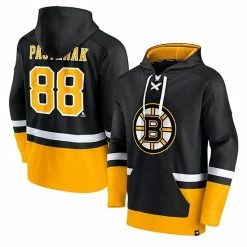 Men's Fanatics Branded David Pastrnak Black/Gold Boston Bruins Player Lace-Up V-Neck Pullover Hoodie -Metaverse shop unnamed file 27281