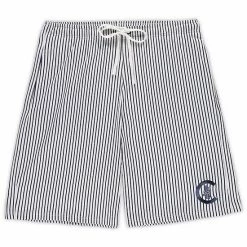 Men's Fanatics Branded White/Navy Chicago Cubs Big & Tall Historic Logo Pinstripe Shorts
