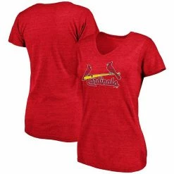 Women's Fanatics Branded Heathered Red St. Louis Cardinals Wordmark Tri-Blend V-Neck T-Shirt -Metaverse shop unnamed file 27414