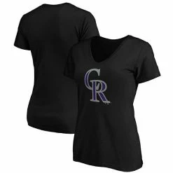 Women's Fanatics Branded Black Colorado Rockies Core Official Logo V-Neck T-Shirt