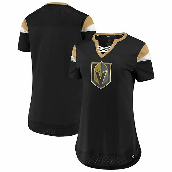 Women's Fanatics Branded Black Vegas Golden Knights Iconic Athena Lace-Up V-Neck T-Shirt 3 Women's Fanatics Branded Black Vegas Golden Knights Iconic Athena Lace-Up V-Neck T-Shirt