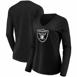 Women's Fanatics Branded Black Las Vegas Raiders Primary Logo Long Sleeve V-Neck T-Shirt