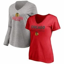 Women's Fanatics Branded Red/Heathered Gray Chicago Blackhawks Short Sleeve & Long Sleeve V-Neck T-Shirt Combo Pack 3 Women's Fanatics Branded Red/Heathered Gray Chicago Blackhawks Short Sleeve & Long Sleeve V-Neck T-Shirt Combo Pack -Metaverse shop unnamed file 2790