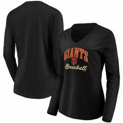 Women's Fanatics Branded Black San Francisco Giants Victory Script V-Neck Long Sleeve T-Shirt