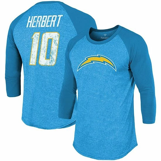 Men's Fanatics Branded Justin Herbert Powder Blue Los Angeles Chargers Team Player Name & Number Tri-Blend Raglan 3/4-Sleeve T-Shirt Men's Fanatics Branded Justin Herbert Powder Blue Los Angeles Chargers Team Player Name & Number Tri-Blend Raglan 3/4-Sleeve T-Shirt -Metaverse shop unnamed file 28063