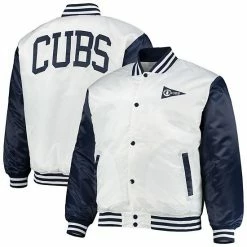 Fanatics Men's White/Navy Chicago Cubs Satin Full-Snap Jacket