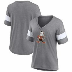 Women's Fanatics Branded Heathered Gray Cleveland Browns Throwback Logo Tri-Blend Striped V-Neck T-Shirt 3 Women's Fanatics Branded Heathered Gray Cleveland Browns Throwback Logo Tri-Blend Striped V-Neck T-Shirt -Metaverse shop unnamed file 28225