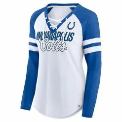 Women's Fanatics Branded White/Royal Indianapolis Colts True To Form Raglan Lace-Up V-Neck Long Sleeve T-Shirt -Metaverse shop unnamed file 28238