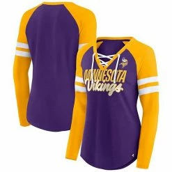 Women's Fanatics Branded Purple/Gold Minnesota Vikings True To Form Raglan Lace-Up V-Neck Long Sleeve T-Shirt -Metaverse shop unnamed file 28241