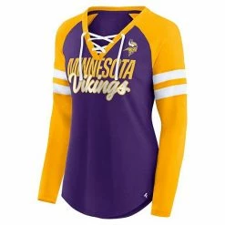 Women's Fanatics Branded Purple/Gold Minnesota Vikings True To Form Raglan Lace-Up V-Neck Long Sleeve T-Shirt -Metaverse shop unnamed file 28242