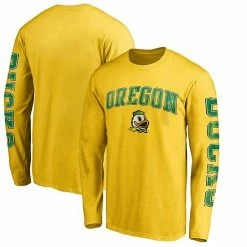 Men's Fanatics Branded Yellow Oregon Ducks Arch Over Logo 2-Hit Long Sleeve T-Shirt -Metaverse shop unnamed file 28357