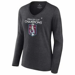 Women's Fanatics Branded Heathered Charcoal Colorado Avalanche 2022 Stanley Cup Champions Locker Room V-Neck Long Sleeve T-Shirt -Metaverse shop unnamed file 2860