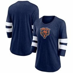 Women's Fanatics Branded Heathered Navy Chicago Bears Primary Logo 3/4 Sleeve Scoop Neck T-Shirt -Metaverse shop unnamed file 28703