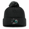 Men's Fanatics Branded Black San Jose Sharks Core Primary Logo Cuffed Knit Hat With Pom