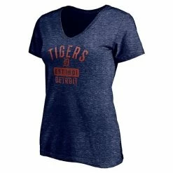 Women's Fanatics Branded Heathered Navy Detroit Tigers Old Time Favorite V-Neck T-Shirt -Metaverse shop unnamed file 28779