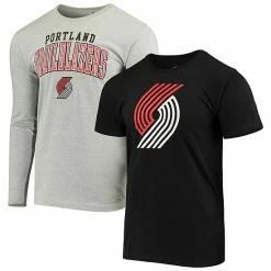 Men's Fanatics Branded Black/Gray Portland Trail Blazers Two-Pack Square Up Short Sleeve & Long Sleeve T-Shirt Combo -Metaverse shop unnamed file 2893