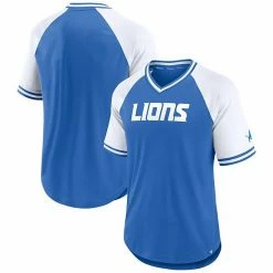 Men's Fanatics Branded Blue/White Detroit Lions Second Wind Raglan V-Neck T-Shirt -Metaverse shop unnamed file 28949