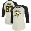 Women's Fanatics Branded Sidney Crosby Cream/Black Pittsburgh Penguins Name & Number Tri-Blend Raglan 3/4-Sleeve T-Shirt