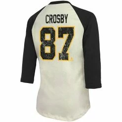 Women's Fanatics Branded Sidney Crosby Cream/Black Pittsburgh Penguins Name & Number Tri-Blend Raglan 3/4-Sleeve T-Shirt -Metaverse shop unnamed file 28985