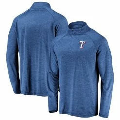 Men's Fanatics Branded Royal Texas Rangers Iconic Striated Primary Logo Raglan Quarter-Zip Pullover Jacket