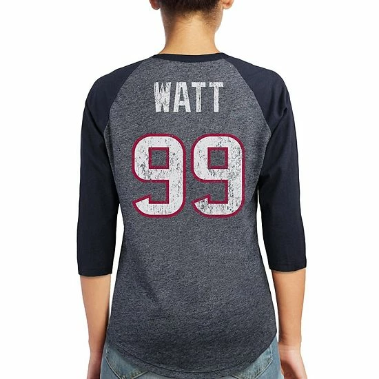Fanatics Women's Majestic J.J. Watt Navy Houston Texans Player Name & Number Tri-Blend Three-Quarter Sleeve T-Shirt Fanatics Women's Majestic J.J. Watt Navy Houston Texans Player Name & Number Tri-Blend Three-Quarter Sleeve T-Shirt -Metaverse shop unnamed file 29106