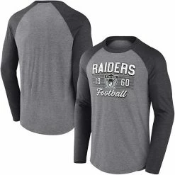 Men's Fanatics Branded Heathered Gray/Heathered Charcoal Las Vegas Raiders Weekend Casual Raglan Tri-Blend Long Sleeve T-Shirt -Metaverse shop unnamed file 2911