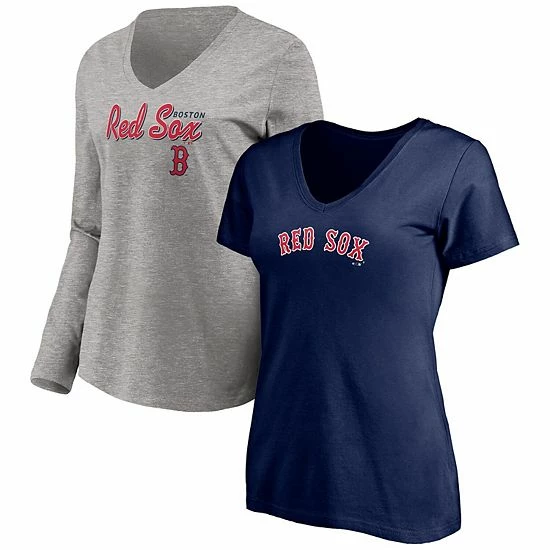 Women's Fanatics Branded Navy/Heathered Gray Boston Red Sox Team V-Neck T-Shirt Combo Set 3 Women's Fanatics Branded Navy/Heathered Gray Boston Red Sox Team V-Neck T-Shirt Combo Set