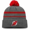 Men's Fanatics Branded Charcoal/Red New Jersey Devils Cuffed Knit Hat With Pom