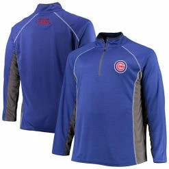 Men's Fanatics Branded Royal/Charcoal Chicago Cubs Big & Tall Pebble Raglan Quarter-Zip Jacket