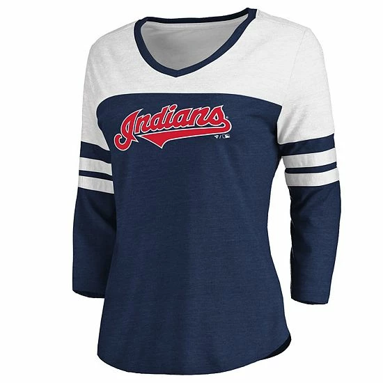 Women's Fanatics Branded Heathered Navy/White Cleveland Indians Official Wordmark 3/4 Sleeve V-Neck Tri-Blend T-Shirt Women's Fanatics Branded Heathered Navy/White Cleveland Indians Official Wordmark 3/4 Sleeve V-Neck Tri-Blend T-Shirt -Metaverse shop unnamed file 2965