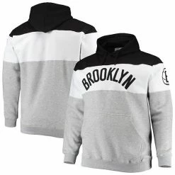 Men's Fanatics Branded Black/Heathered Gray Brooklyn Nets Big & Tall Colorblock Wordmark Pullover Hoodie -Metaverse shop unnamed file 29704