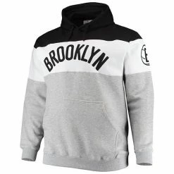 Men's Fanatics Branded Black/Heathered Gray Brooklyn Nets Big & Tall Colorblock Wordmark Pullover Hoodie -Metaverse shop unnamed file 29705