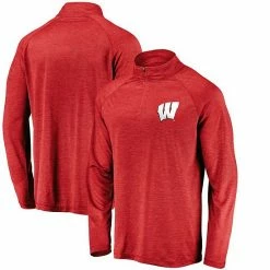 Men's Fanatics Branded Red Wisconsin Badgers Primary Logo Striated Raglan Quarter-Zip Jacket