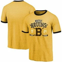 Fanatics Men's Majestic Threads Gold Boston Bruins Buzzer Beater Tri-Blend Ringer T-Shirt