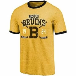 Fanatics Men's Majestic Threads Gold Boston Bruins Buzzer Beater Tri-Blend Ringer T-Shirt -Metaverse shop unnamed file 29817