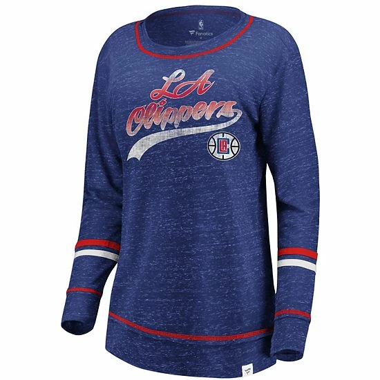 Women's Fanatics Branded Royal/Red LA Clippers Dreams Sleeve Stripe Speckle Long Sleeve T-Shirt