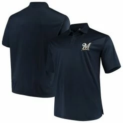 Fanatics Men's Majestic Navy Milwaukee Brewers Big & Tall Solid Birdseye Polo