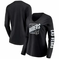 Women's Fanatics Branded Black Las Vegas Raiders Hometown Collection V-Neck Long Sleeve T-Shirt