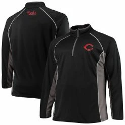 Men's Fanatics Branded Black/Charcoal Cincinnati Reds Big & Tall Pebble Raglan Quarter-Zip Jacket
