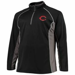 Men's Fanatics Branded Black/Charcoal Cincinnati Reds Big & Tall Pebble Raglan Quarter-Zip Jacket -Metaverse shop unnamed file 30411