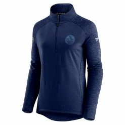 Women's Fanatics Branded Navy/Heathered Navy Edmonton Oilers Authentic Pro Travel & Training Raglan Quarter-Zip Jacket -Metaverse shop unnamed file 30424
