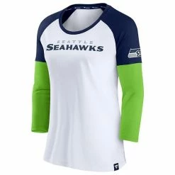 Women's Fanatics Branded White/College Navy Seattle Seahawks Durable Raglan 3/4-Sleeve T-Shirt -Metaverse shop unnamed file 3057