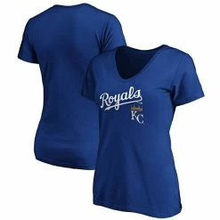 Women's Fanatics Branded Royal Kansas City Royals Team Logo Lockup V-Neck T-Shirt
