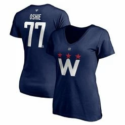 Women's Fanatics Branded TJ Oshie Navy Washington Capitals 2020/21 Alternate Authentic Stack Name & Number V-Neck T-Shirt