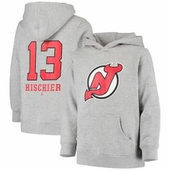 Youth Fanatics Branded Nico Hischier Heathered Gray New Jersey Devils Name & Number Pullover Hoodie
