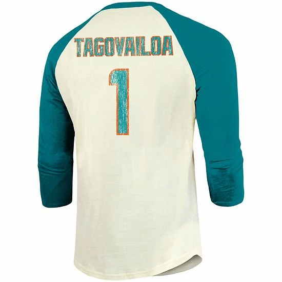 Men's Fanatics Branded Tua Tagovailoa Cream/Aqua Miami Dolphins Vintage Player Raglan Name & Number 3/4-Sleeve T-Shirt Men's Fanatics Branded Tua Tagovailoa Cream/Aqua Miami Dolphins Vintage Player Raglan Name & Number 3/4-Sleeve T-Shirt -Metaverse shop unnamed file 30847