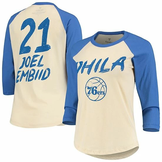 Women's Fanatics Branded Joel Embiid Cream Philadelphia 76ers Raglan 3/4-Sleeve T-Shirt 3 Women's Fanatics Branded Joel Embiid Cream Philadelphia 76ers Raglan 3/4-Sleeve T-Shirt