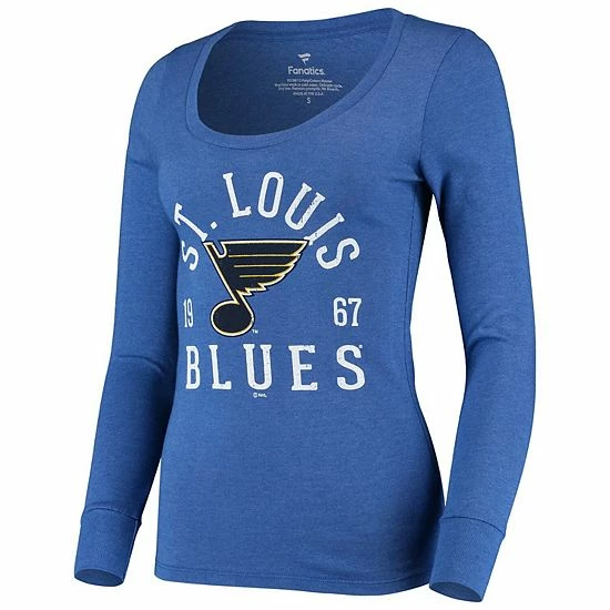 Women's Fanatics Branded Heathered Blue St. Louis Blues Puck Hog Tri-Blend Scoop Neck Long Sleeve T-Shirt 5 Women's Fanatics Branded Heathered Blue St. Louis Blues Puck Hog Tri-Blend Scoop Neck Long Sleeve T-Shirt - Image 3