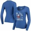 Women's Fanatics Branded Heathered Royal New York Islanders Puck Hog Tri-Blend Scoop Neck Long Sleeve T-Shirt
